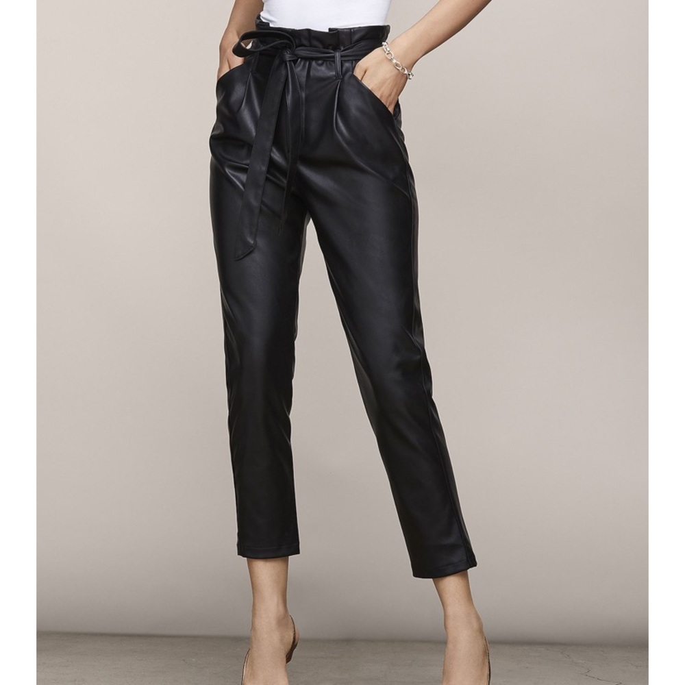 Lucy Paris Paper-Bag Waist Faux Leather Pants